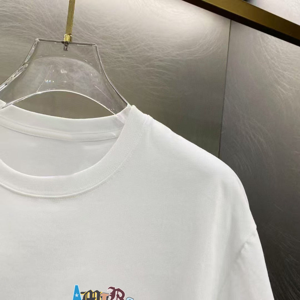 Amiri Gothic Style Letter Chest Graphic Crew‑Neck Short‑Sleeve T‑Shirt