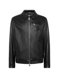 Billionaire embroidered-logo leather jacket