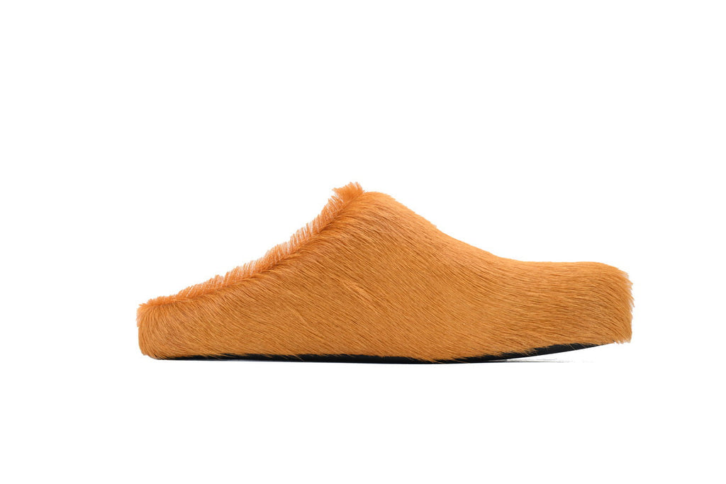 MARNI Long-Hair Calfskin Fussbett Sabot Yellowish Brown