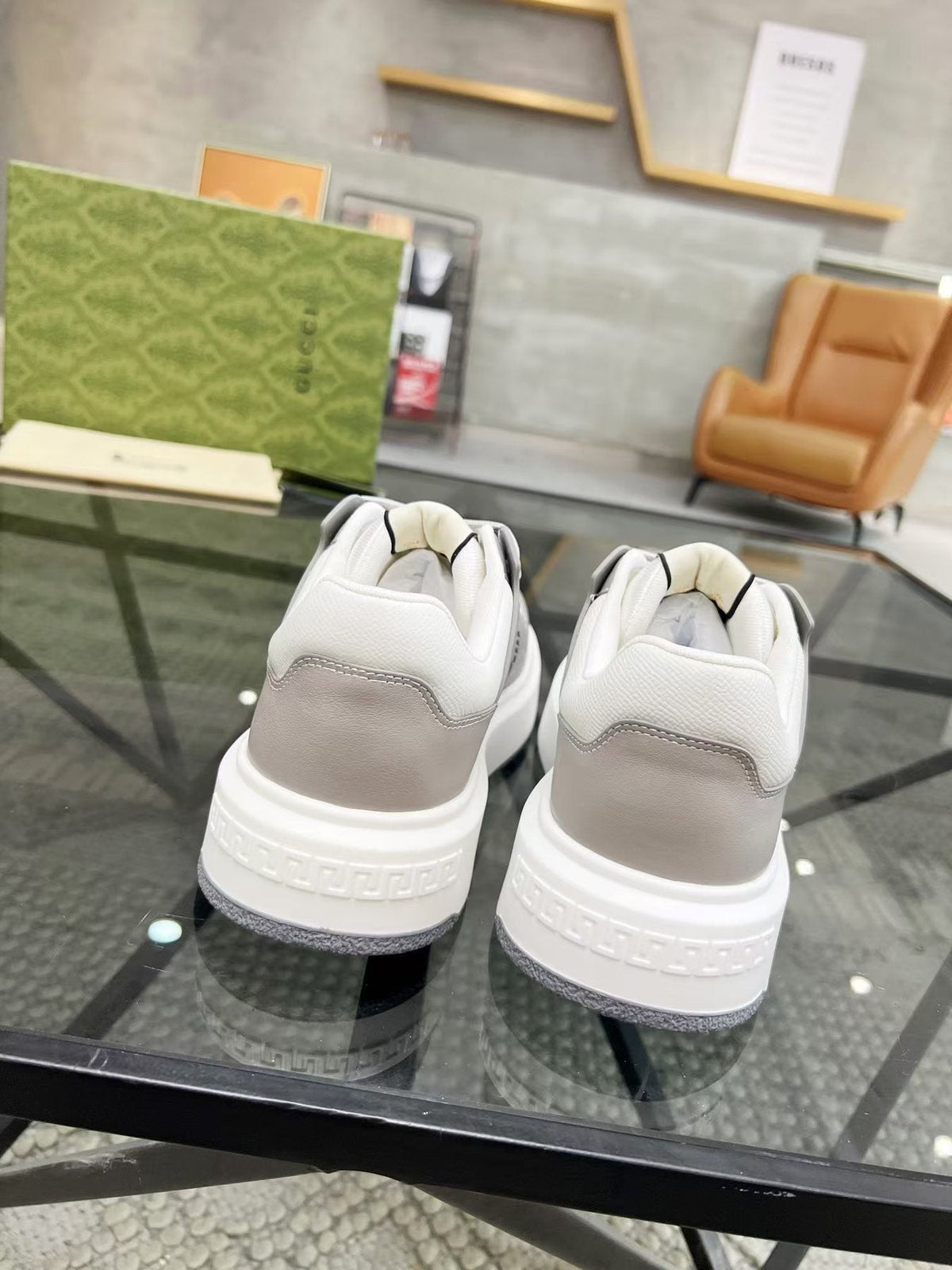 Gucci White and Light Gray Low-Top Sneakers
