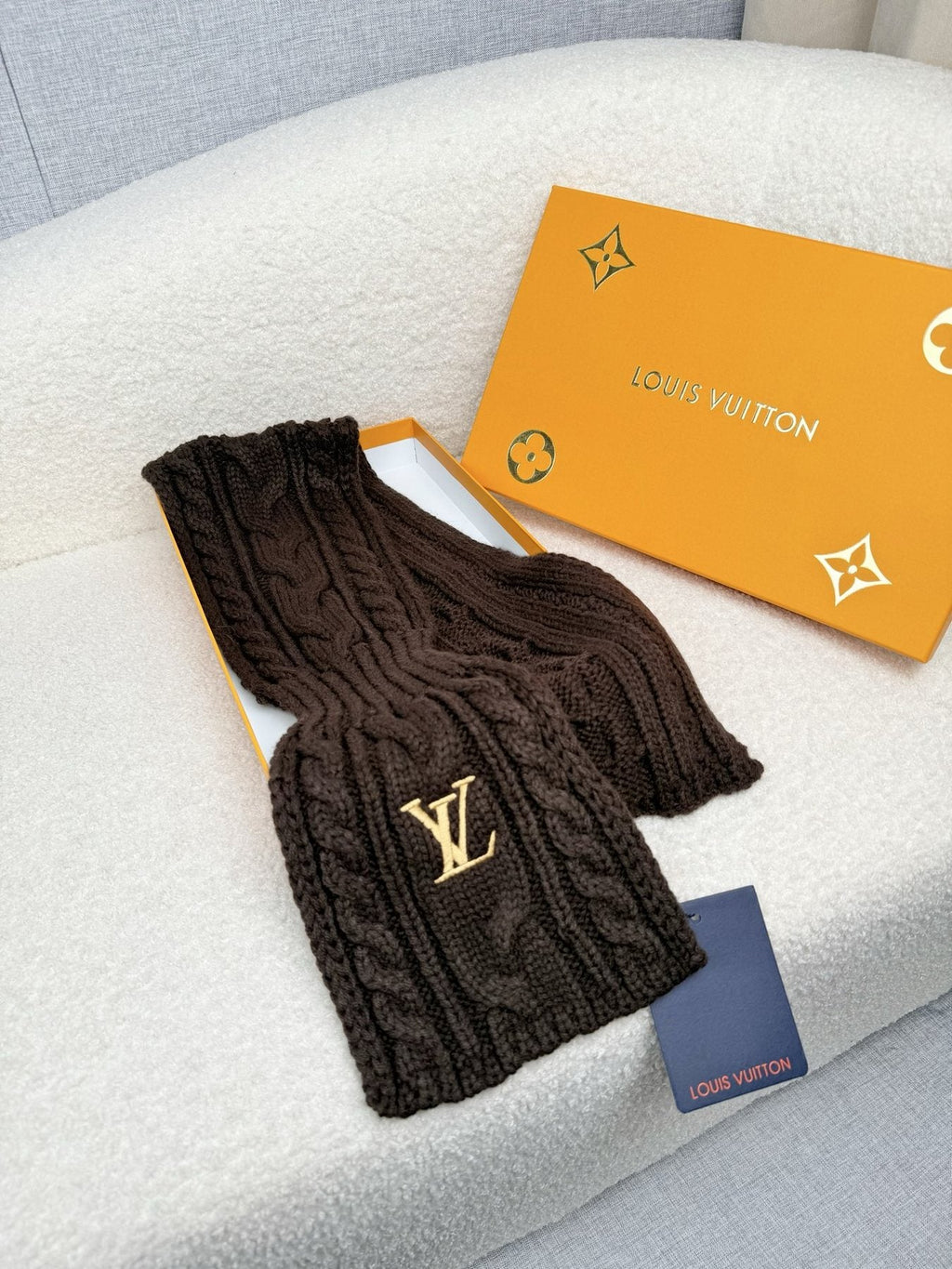 Louis Vuitton Dark Brown Cable-Knit Scarf