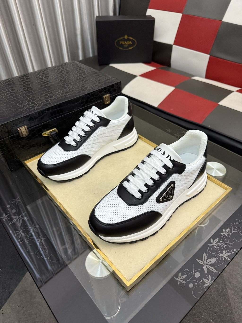 Prada Men's White and Black Low-Top Sneakers