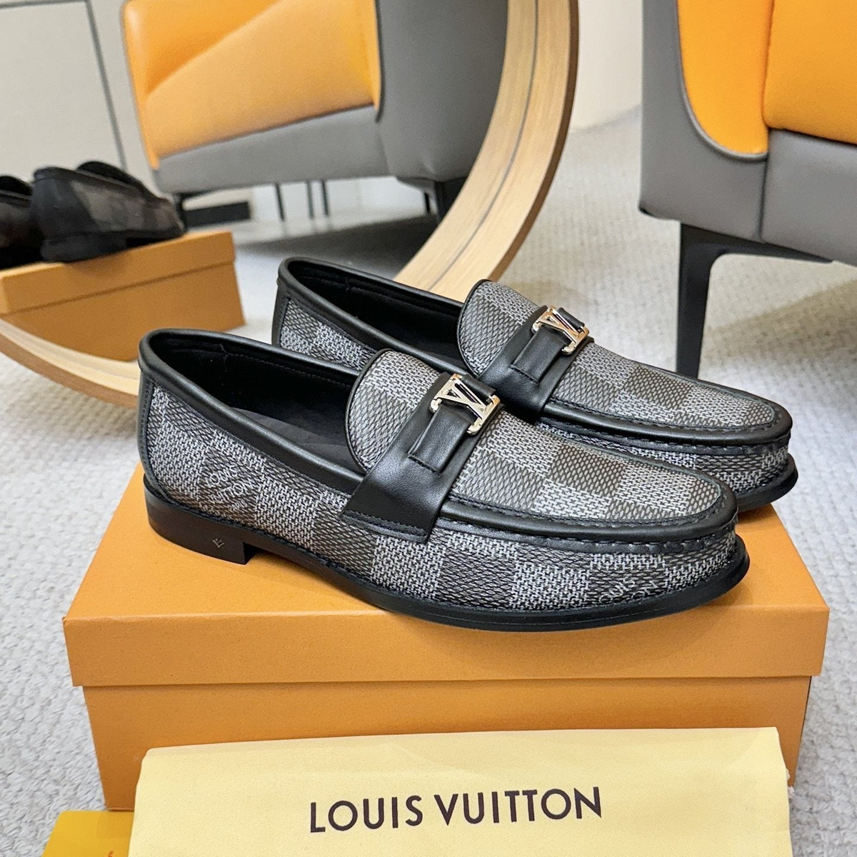 Louis Vuitton Men's Check-Pattern Buckle Loafers