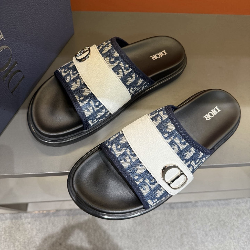 Dior Patterned Strap Slide Sandals - Open Toe